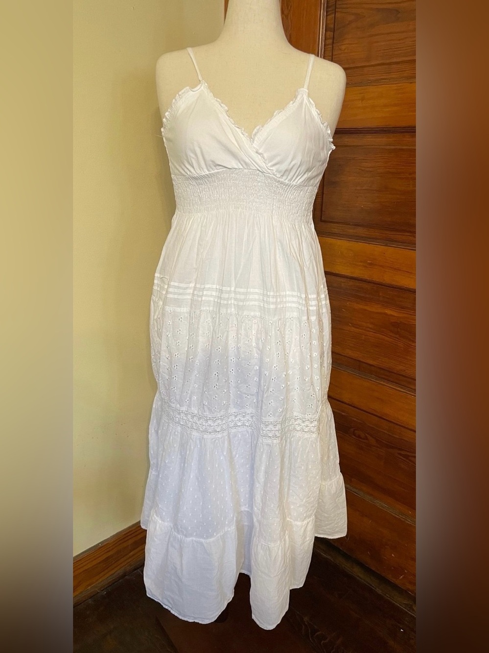 Speed Control White Eyelet Smocked Maxi Dress